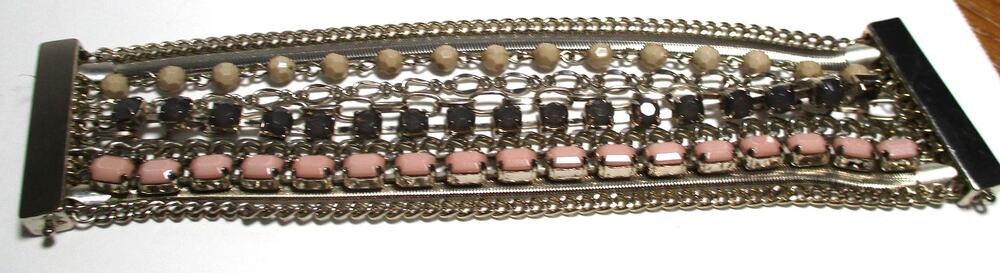 Vintage Wide & Chucky Gold Tone Multi Chain Bracelet Magnetic Clasp